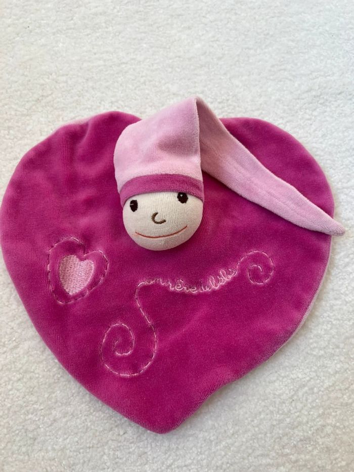 Doudou plat cœur Un rêve de Bébé rose