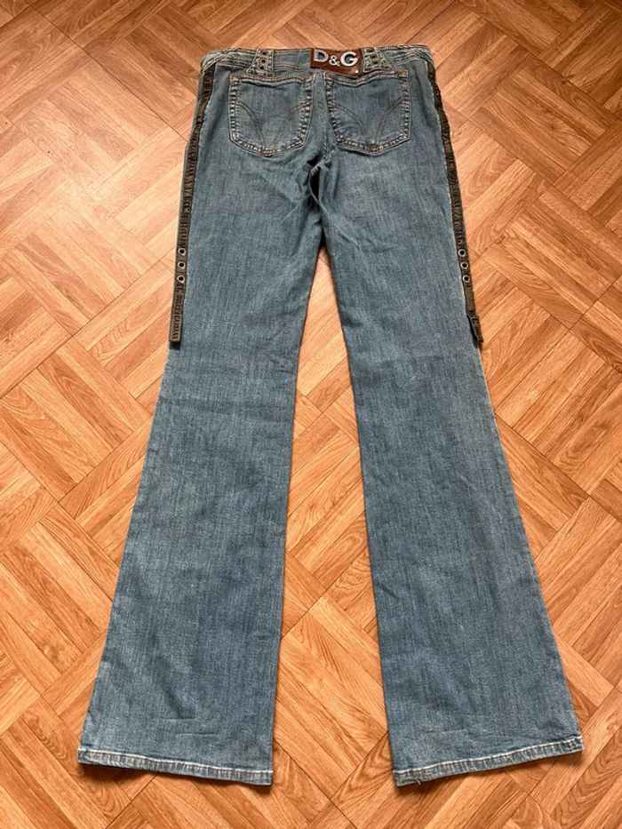 Pantalon jean à jambe large bleu vintage détails motifs côtés Y2K - Dolce & Gabbana - photo numéro 5
