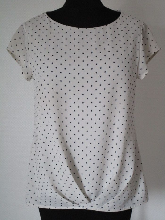 Blouse crème pois marine Nina Kalio 36 TBE - photo numéro 2