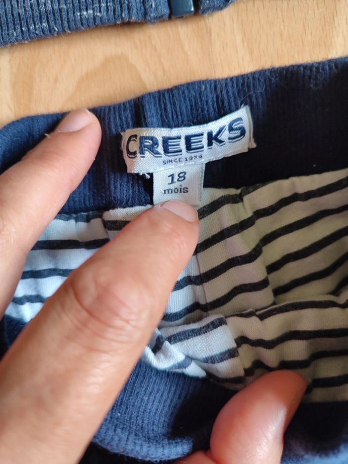 Lot tenue pantalon sarouel Denim doublé + sweat zippé à capuche Creeks en 18M - photo numéro 3