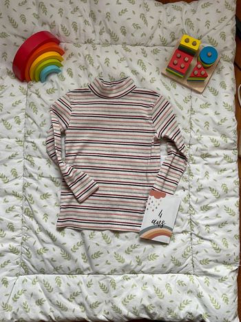 sous pull col montant blanc rayé noir et rouge 4 ans gémo