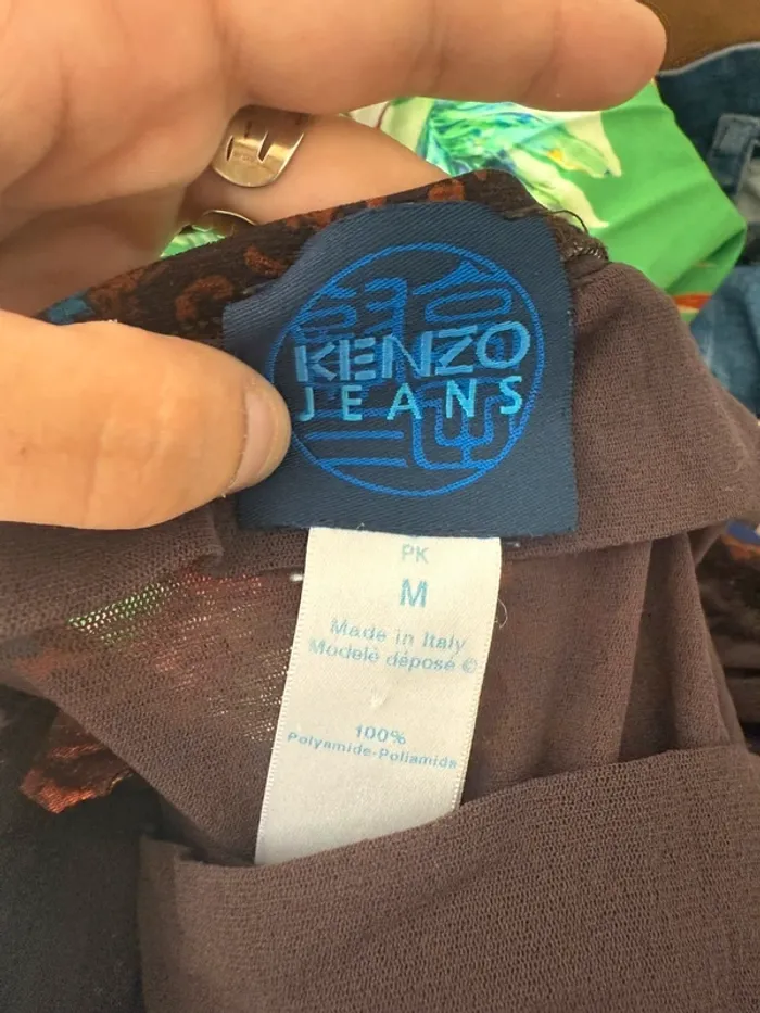 Jupe vintage Kenzo jeans imprimé psychedélique / ethnique - taille m - photo numéro 3