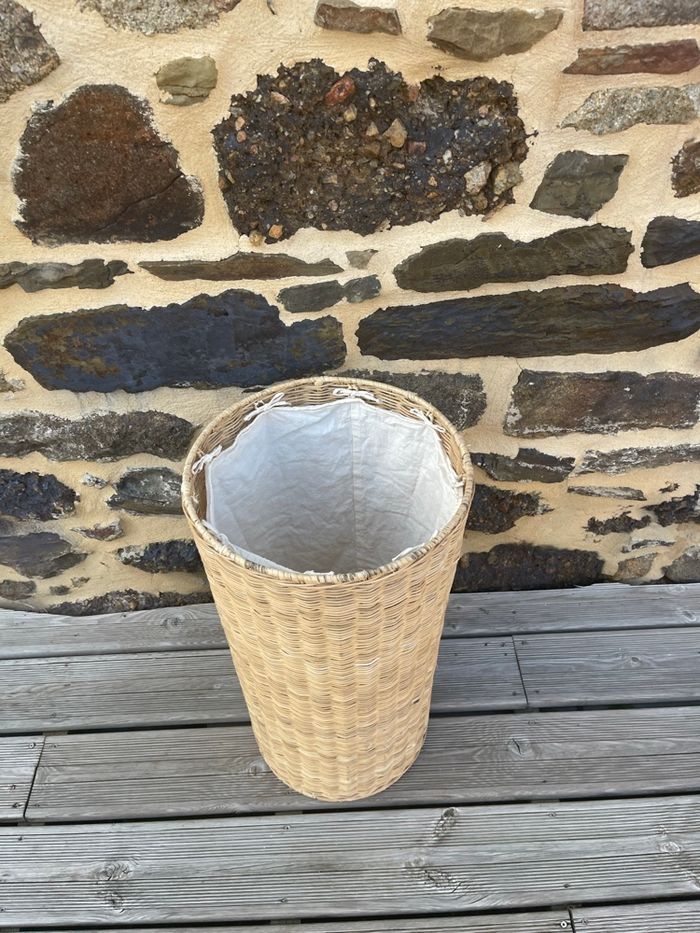 Panier à linge en rotin avec tissus - Vintage - photo numéro 2