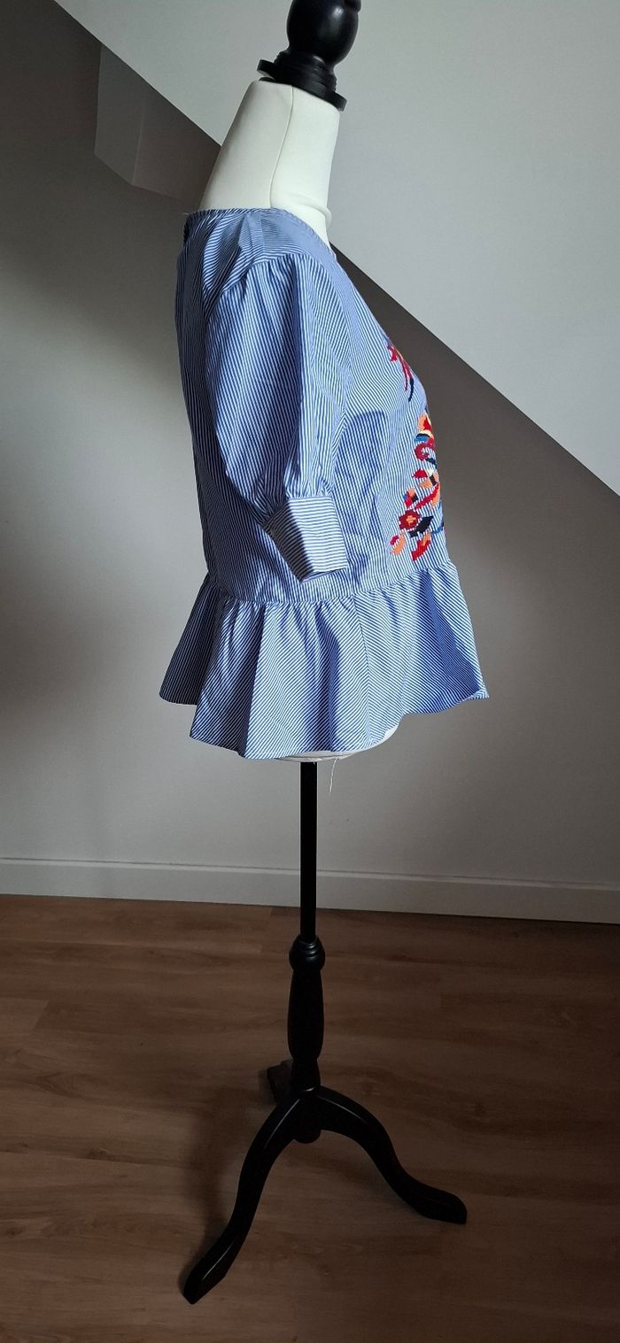 Haut à rayures bleues à broderie T.38 Mango - photo numéro 6