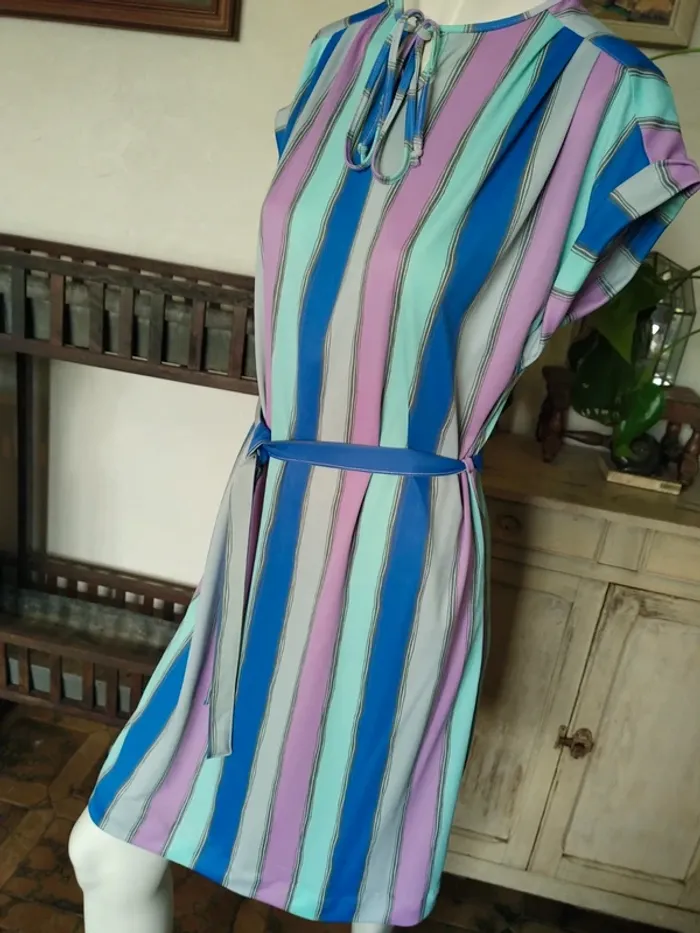 Robe dress vintage rétro printemps été rayures rayé pastel