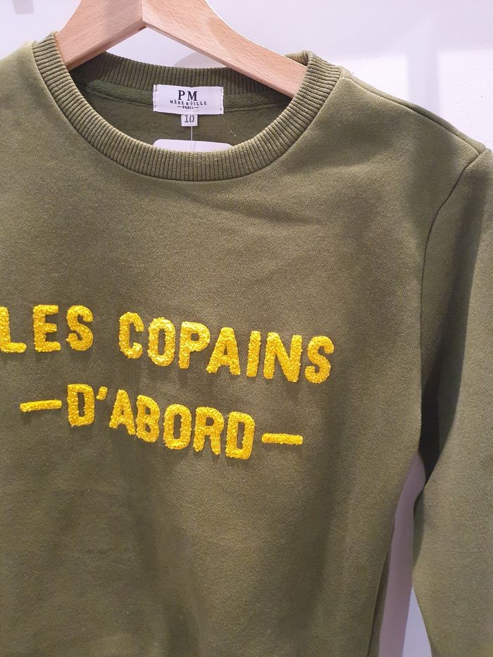 Sweat kaki/jaune moutarde Les copains d'abord Taille 2/3 ans - photo numéro 2