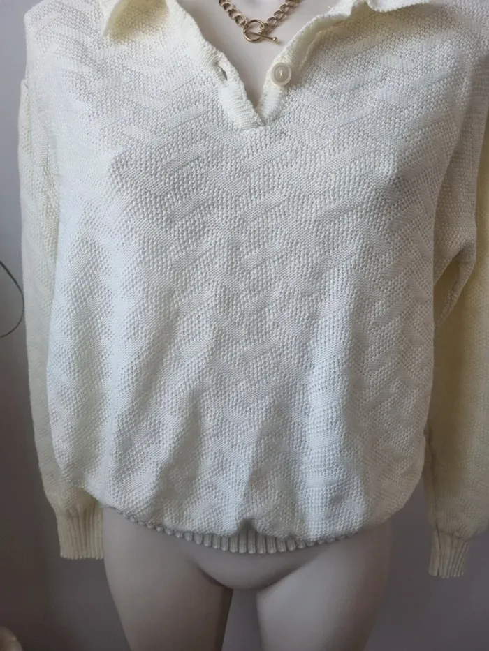 Pull tricoté jaune pâle vintage - photo numéro 13