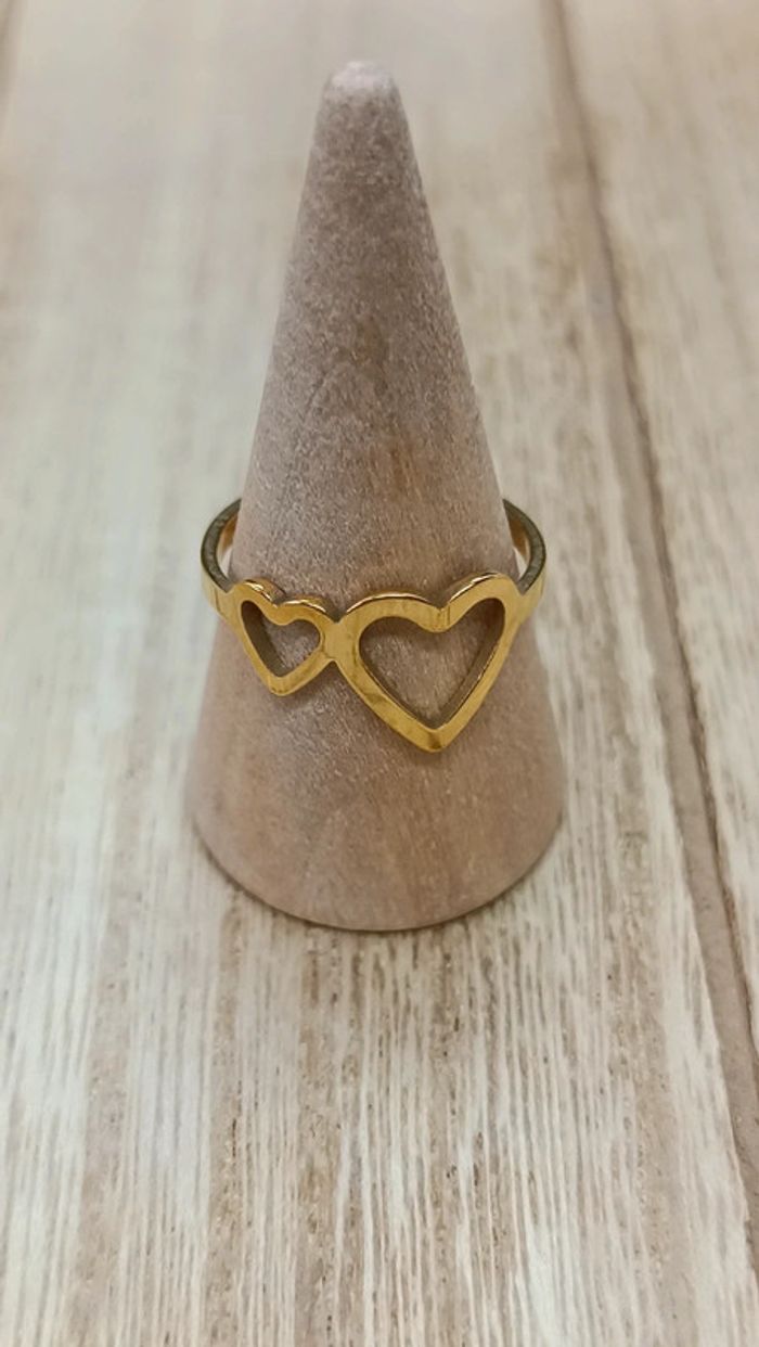 Bague acier inoxydable coeur doré