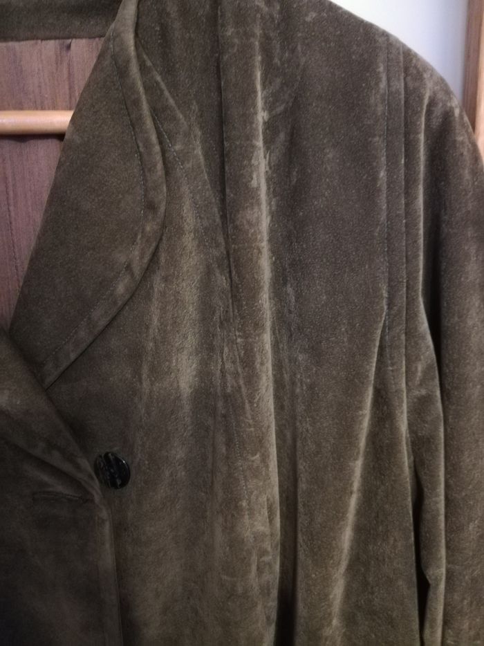 Manteau vert kaki en suédine - photo numéro 2
