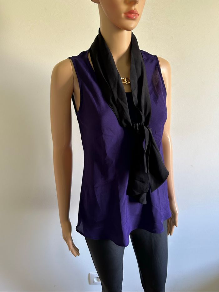 Blouse violette et noire sans manches Manoukian taille XS jamais portée - photo numéro 2