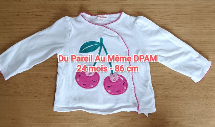 Gilet Du Pareil Au Même blanc avec cerises brodées 24 mois 86 cm fille