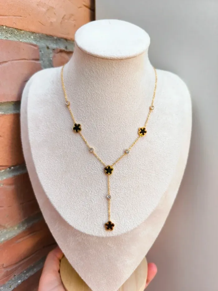 Pendentif doré en Y avec trèfles noirs nacrés - photo numéro 7