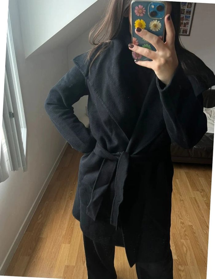 Manteau mi long noir élégant M - photo numéro 4