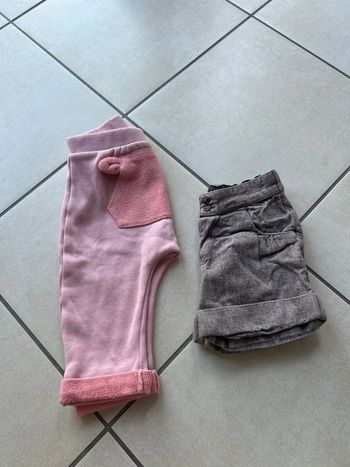 1 pantalon et 1 short bébé fille 12 mois