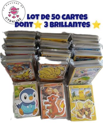 Lot de 50 Cartes Pokemon sans Double Dont 3 Brillantes + des autocollants