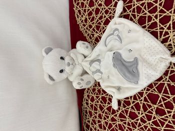 DOUDOU PELUCHE SIMBA NICOTOY OURS POLAIRE BLANC GRIS MOUCHOIR LUNE