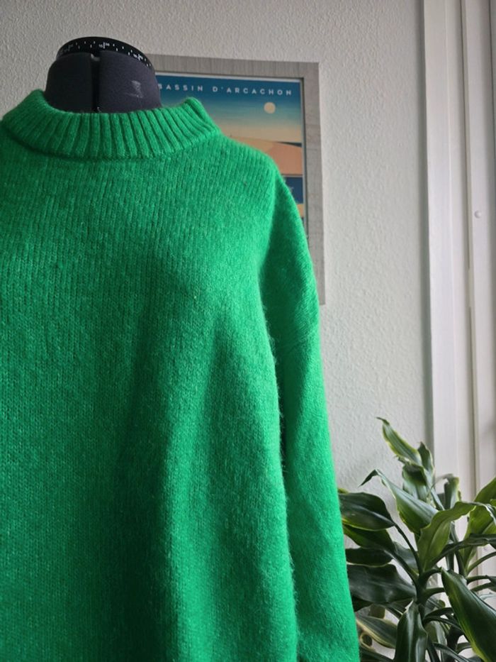 Pull vert col rond en maille épaisse long - FB Sister - taille M - 38 - photo numéro 2