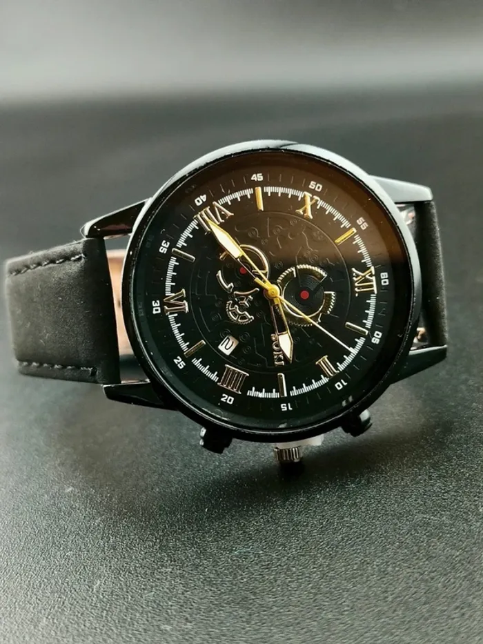 Montre noire/dark légère dorée hommes - photo numéro 2