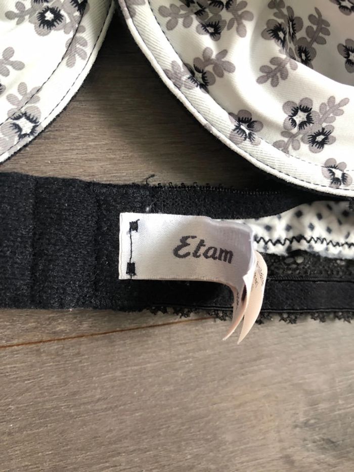 Soutien-gorge Etam taille 90B noir et blanc fleuri - photo numéro 4