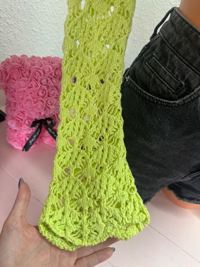 Pull en crochet vert pomme à manches évasées - photo numéro 2