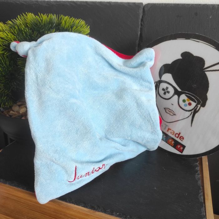 doudou plat rouge bleu société générale garcon enfant ours cubes junior - photo numéro 2