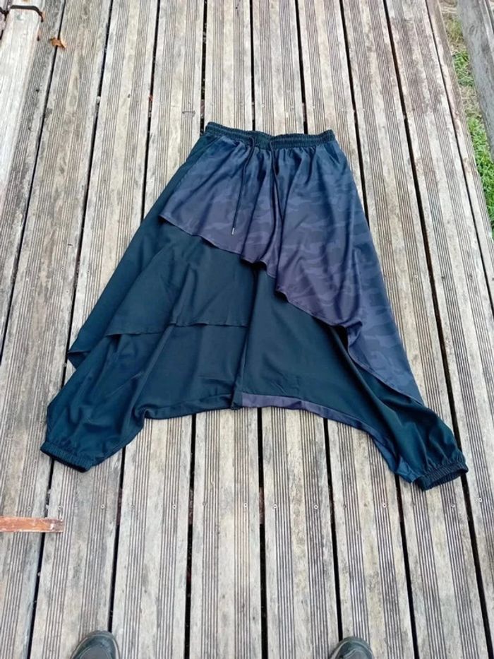 Pantalon large jupe hakama noir et gris M - photo numéro 3