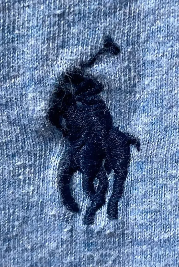 V-neck T-shirt Ralph Lauren short sleeves blue black logo mens M - photo numéro 3