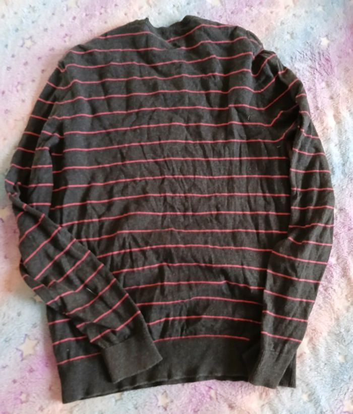 Pull homme noir rayures rouges taille L - photo numéro 2