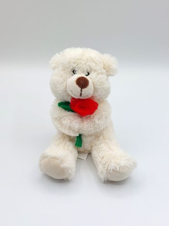 Petite peluche ours blanc crème TENDER Toys rose rouge 20 cm sos doudou