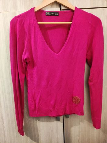 Pull fushia col V t 36 soie vegan Zara