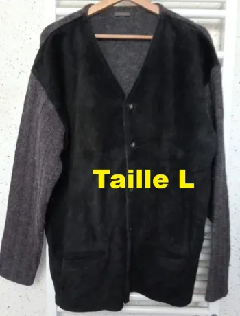 Veste laine + peau grise noire Connemara Taille L