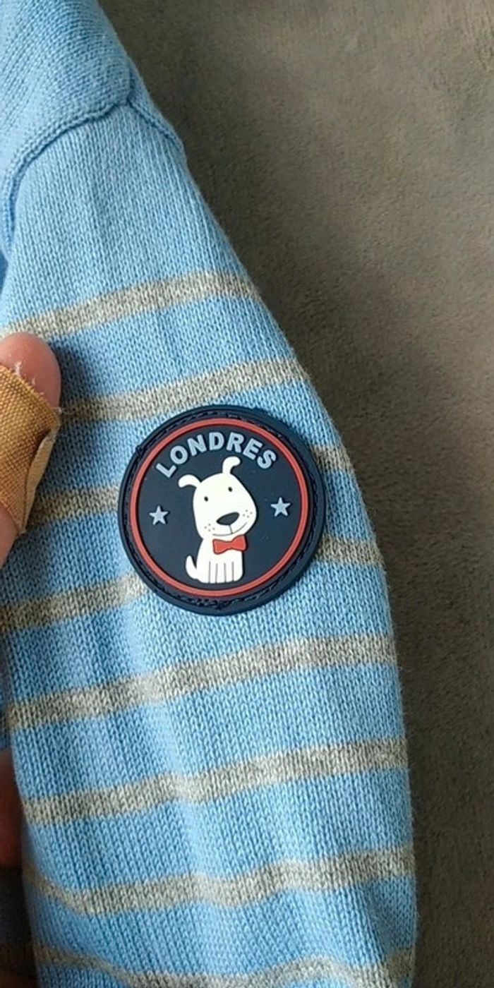 Gilet zippé bleu rayé gris fourré chaud Garçon 3 mois chien Londres Mes petits cailloux - photo numéro 6