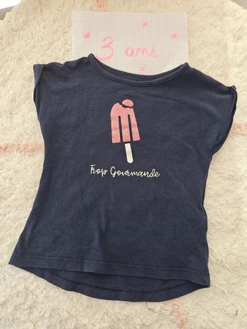 tee shirt fille été manche courte taille 3 ans bleu marine rose pailette glace