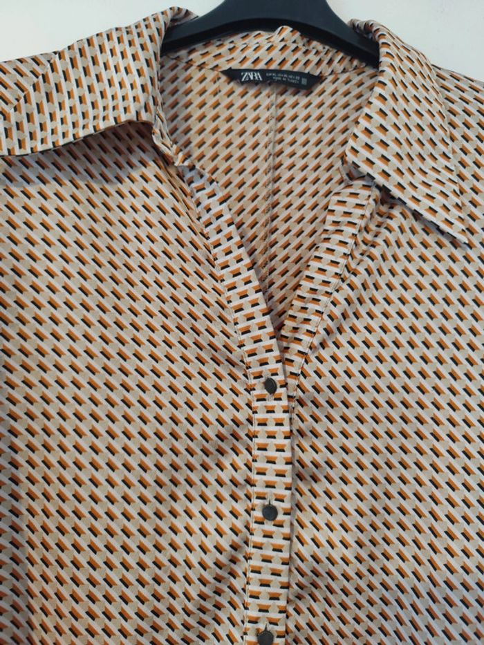 Chemise satinée à motifs beige/moutarde taille XL Zara - photo numéro 4
