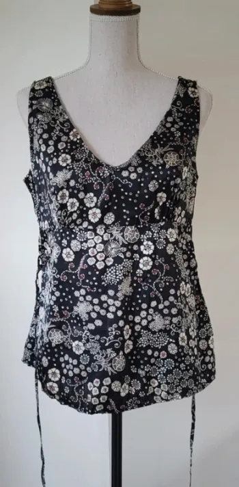 Débardeur fleuri noir, blanc et corail Green Taille 38