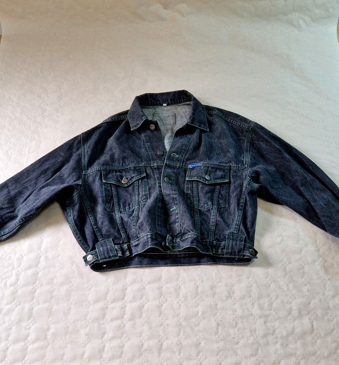 Veste en jeans  , femme , vintage , motif Aigle USA  , broderie , taille L - photo numéro 7