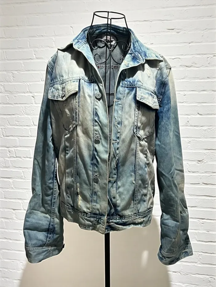 🟩 Veste en jeans effet délavée et déchirée 🟩 P