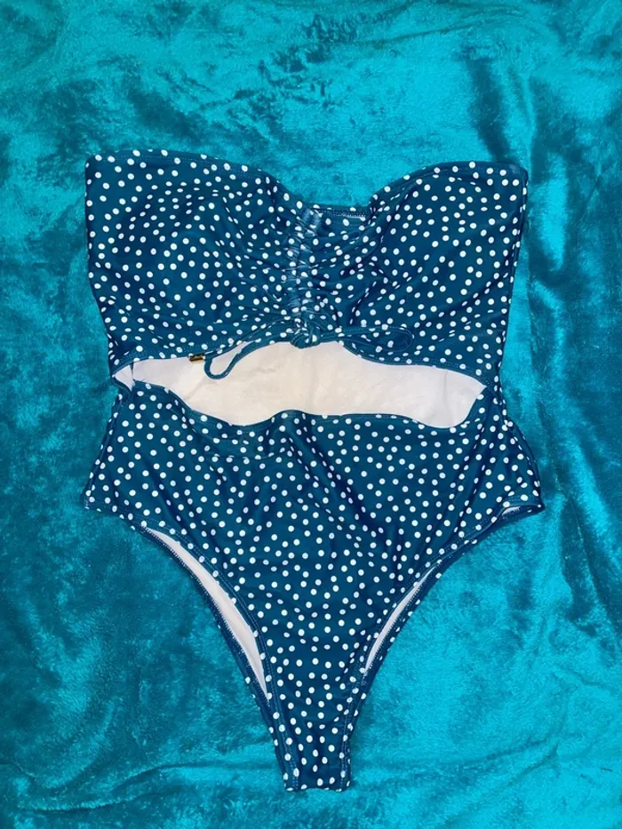 Maillot de bain bleu à pois SHEIN M