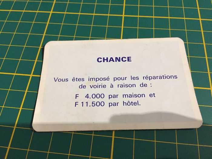 Réparations de voirie carte chance pièce détachée Monopoly Miro Parker company #A63