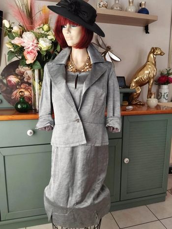 🌹 Ensemble Veste & Robe Gris Irisé Lin Antonelle T38/40🌹