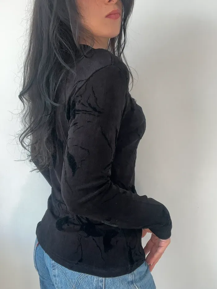 Top vintage années 90 noir à motifs velours taille M 🥀 - photo numéro 4