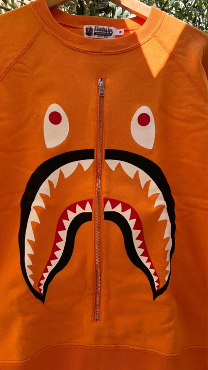Pull A Bathing Ape Shark imprimé graphique coton-mélange zip sweat-shirt orange homme taille M - photo numéro 2