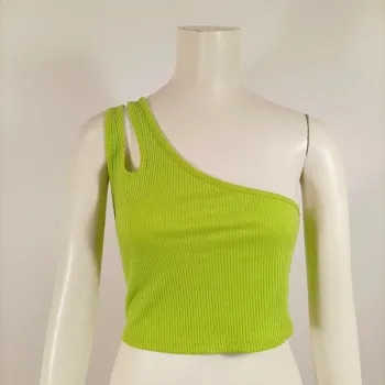 Top asymétrique vert anis côtelé à une bretelle PelinYar – taille L A910