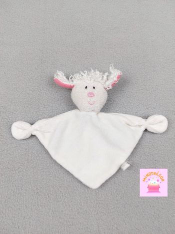 Doudou plat triangle mouton blanc rose 16 cm luminou tête luminescente