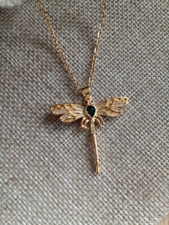 Collier libellule avec zircons verts et blancs - photo numéro 2
