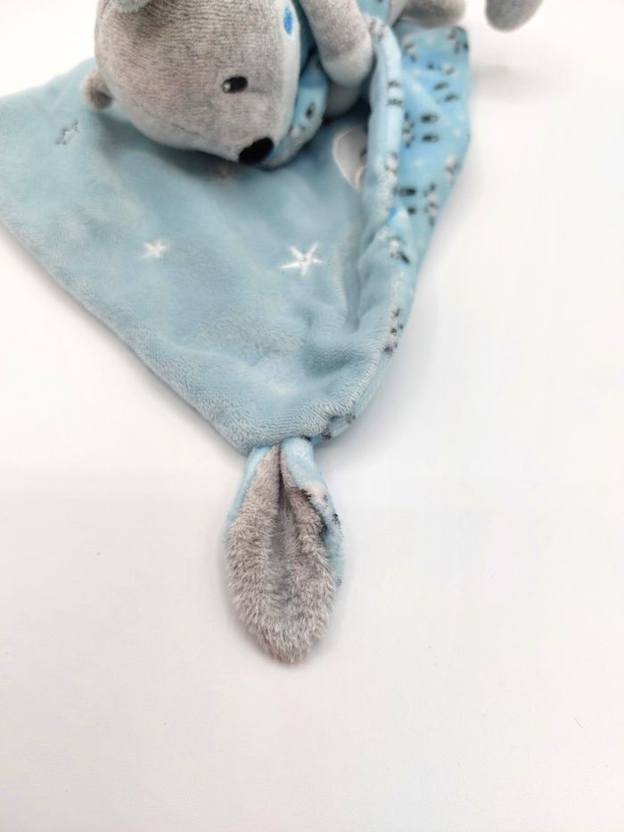 Doudou peluche renard gris mouchoir bleu POMMETTE lune étoiles lapin - photo numéro 4