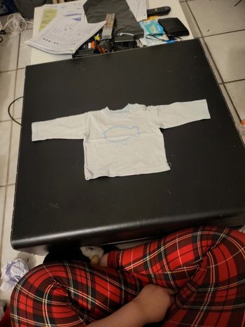 Tee-shirt bleu pastel rayer poisson d'hiver 12M grain de blé