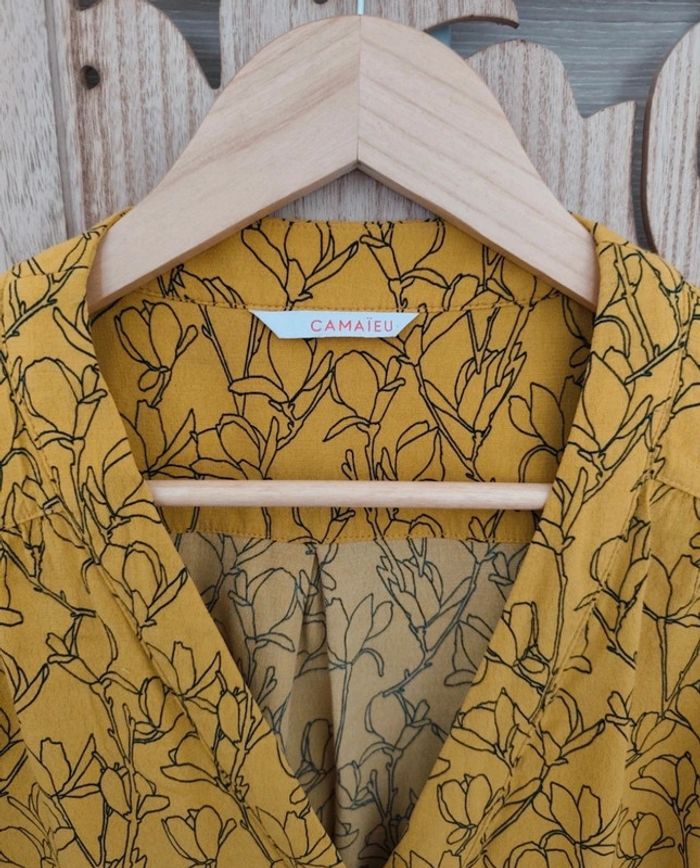 Chemisier fluide jaune moutarde - Motif floral noir - Taille 40/42 Camaïeu - photo numéro 8