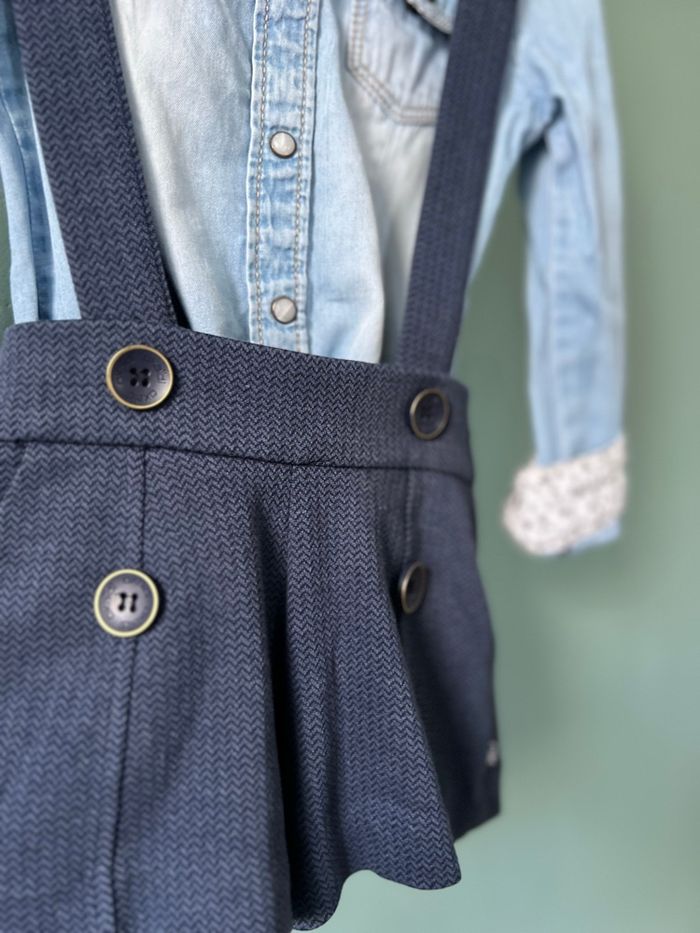 Ensemble chemise jean et short à bretelles 3/4 ans - Bleu & Marine - photo numéro 2