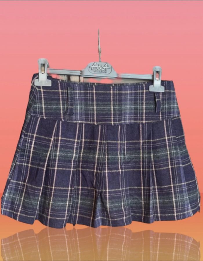 Mini jupe style écossais collégienne plissée mauve gris beige